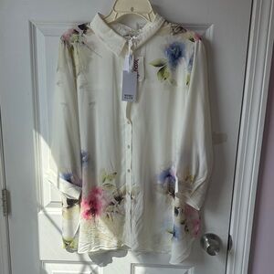 Rose & Olive Cream Floral Sheer Button-Up Blouse